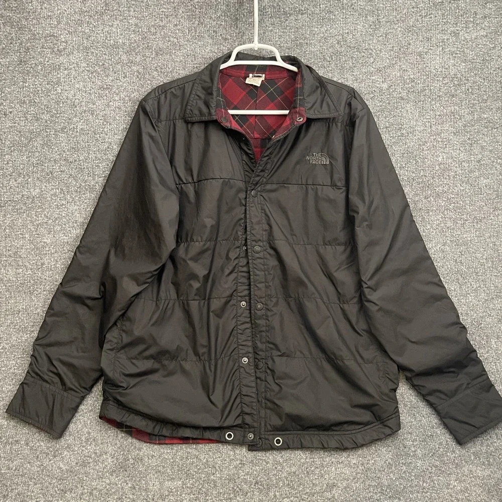 The North Face Quilted Jacket Mens Sz M Insulated Flannel Reversible Black